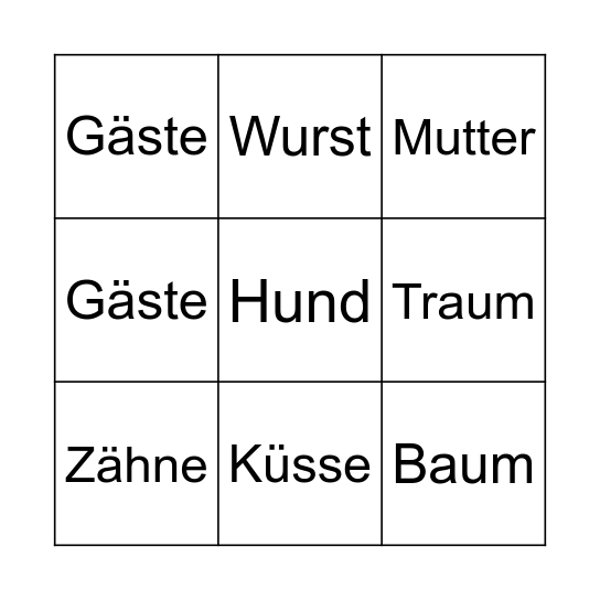 Umlaute Bingo Card