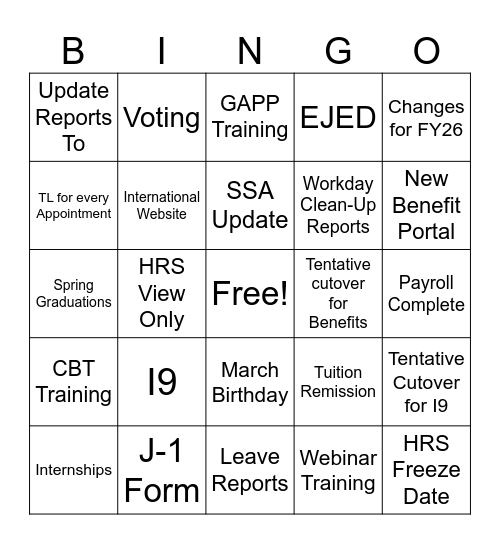 March Payroll Bingo Card