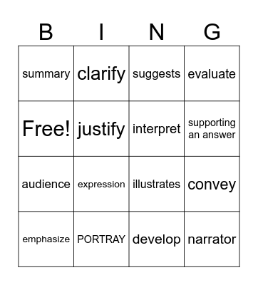 STAAR VOCABULARY Bingo Card