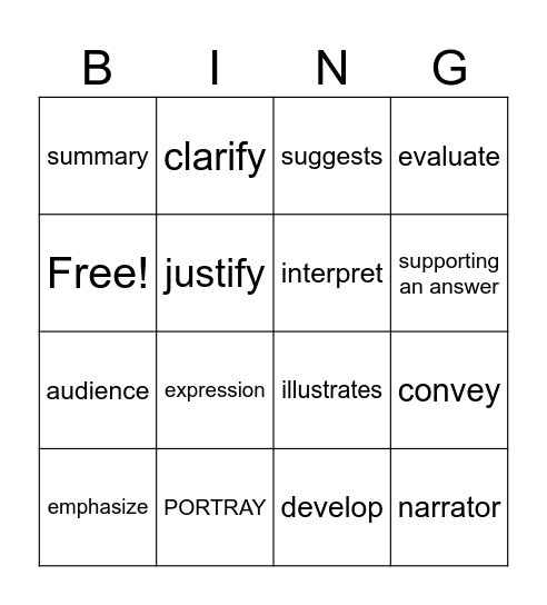 STAAR VOCABULARY Bingo Card
