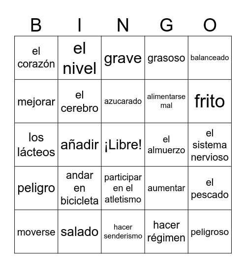 Level 2 Health Bingo Card