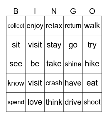 Bingo verbs Pembrokshire Bingo Card
