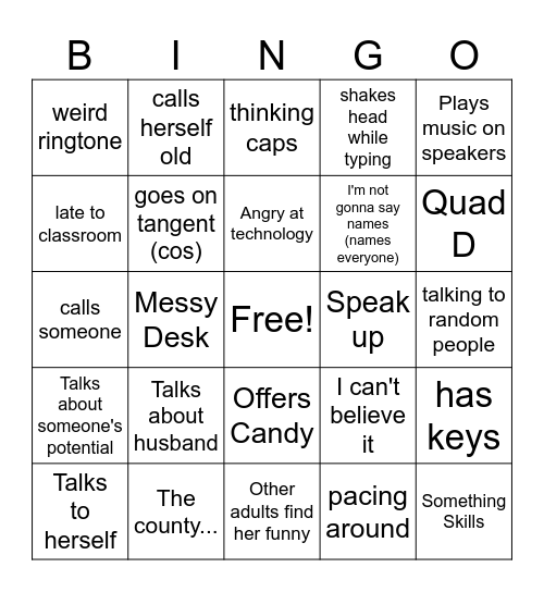 Mrs Jutson Bingo Card