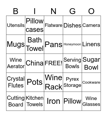 Bridal Bingo Card