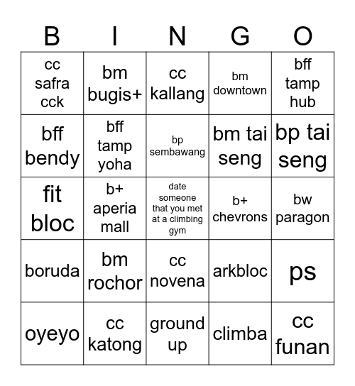kers' climbing bingo (girls or bouldering walls o.0) Bingo Card