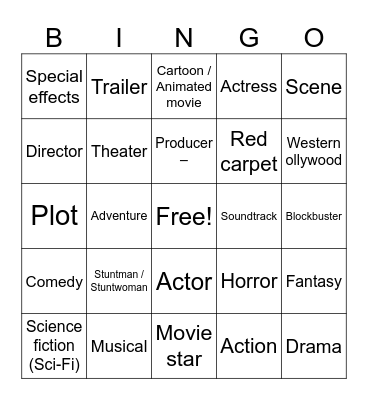 Hollywood Bingo Card