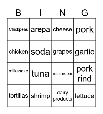 Food Bingo Card