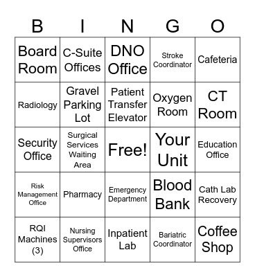 Hospital Scavenger Hunt Bingo Card