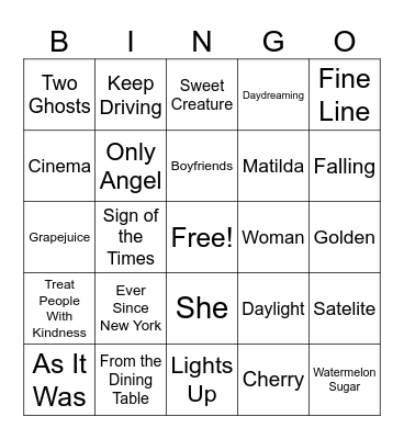 Harry Styles Bingo Card