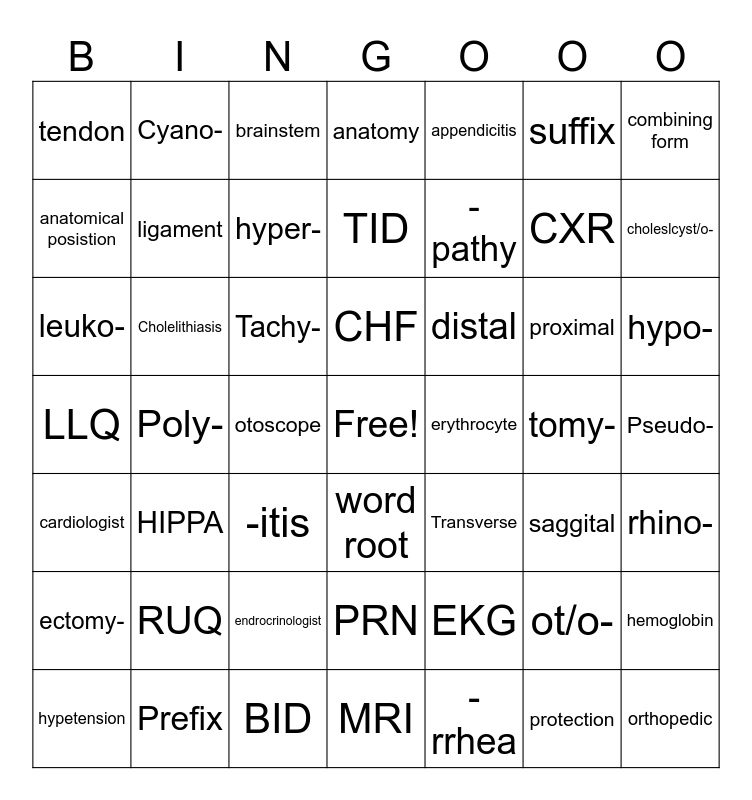 Med Term BINGO Card