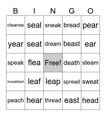 ea words (mixed "eat bread") Bingo Card