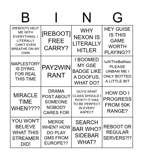 /r/MapleStory Bingo Card