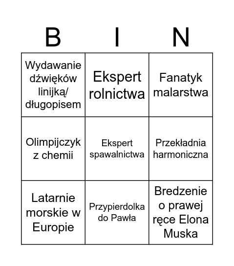 Bingo Leniowski Bingo Card