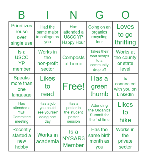Organics Summit BINGO. Find someone who... Bingo Card