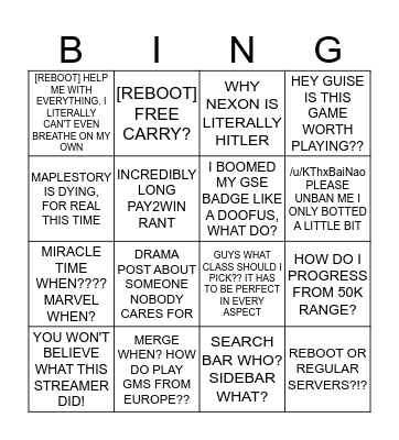 /r/MapleStory Bingo Card