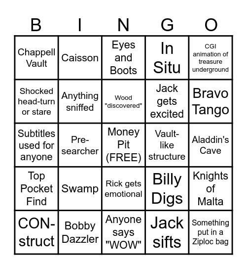 Curse of Oak Island Bingo Card