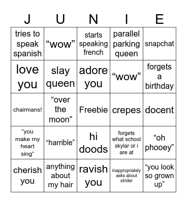 JUNIE BINGO Card