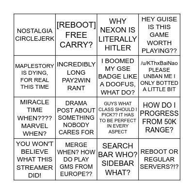 /r/MapleStory Bingo Sheet Bingo Card