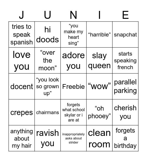 JUNIE BINGO Card