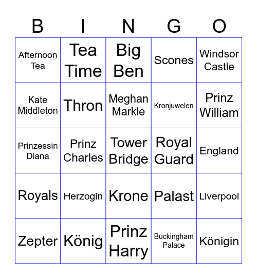 England Bingo Card