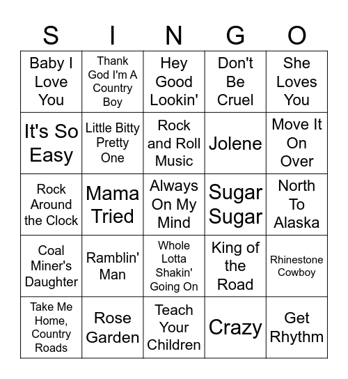 MUSIC Bingo Card