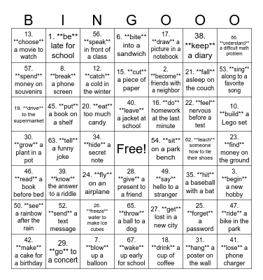 Irregular Pasts Bingo Card
