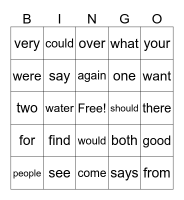 Sight Word bingo 35-47 SIPPS B Bingo Card