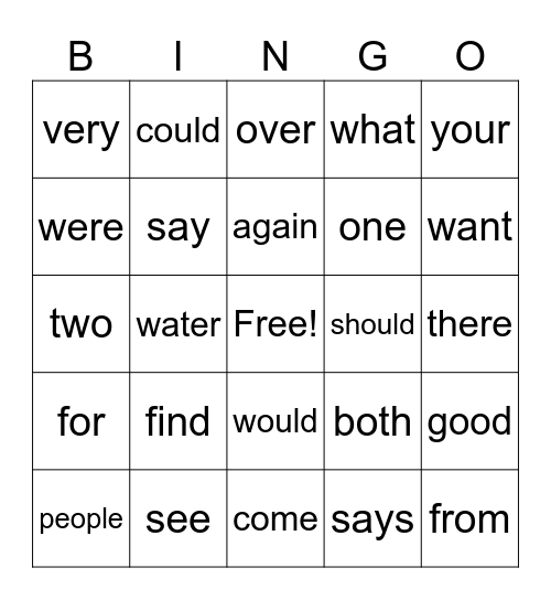 Sight Word bingo 35-47 SIPPS B Bingo Card