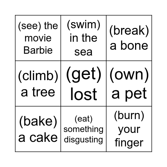 Present Perfect Bingo Card