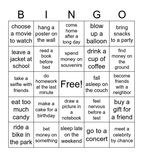 Irregular Pasts Bingo Card