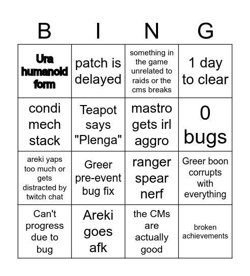 Wing8 CMs Bingo Card