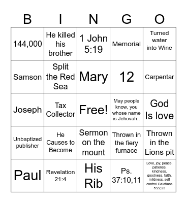 Bible Trivia Bingo Card