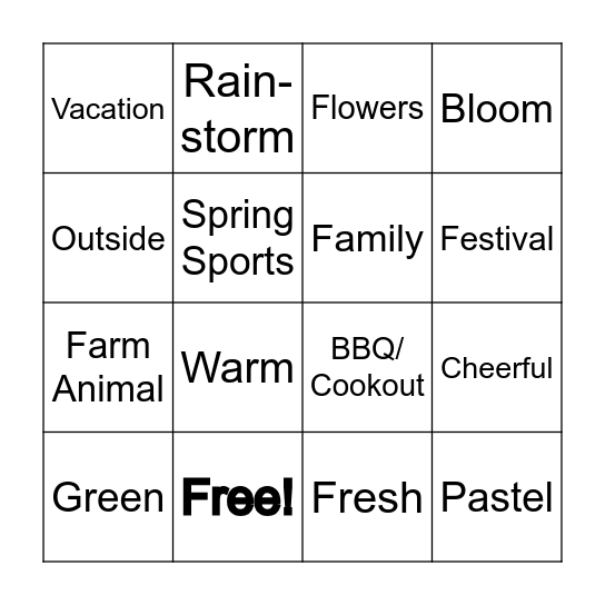 Spring-o Bingo Card