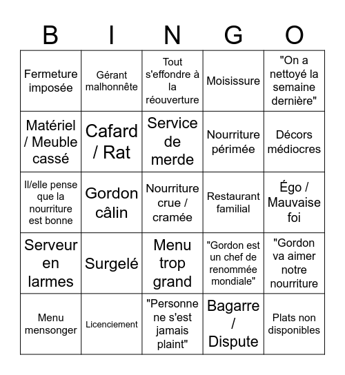 Bingo Cuisine Bingo Card
