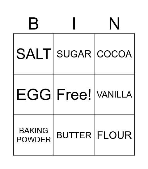 BAKING BINGO Card