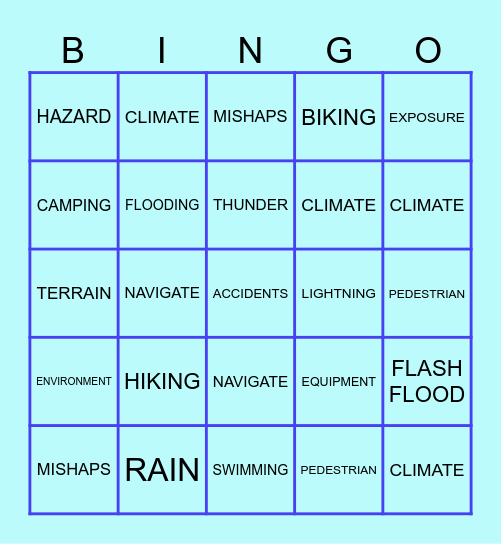 ENVIRONMENTAL HAZARD Bingo Card