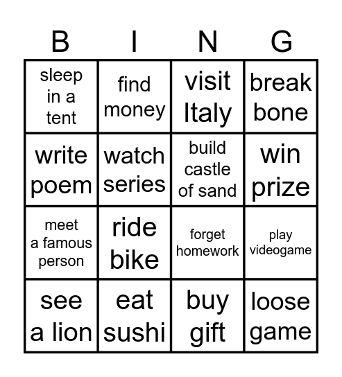 The Present Perfect Bingo - A Bingo Card