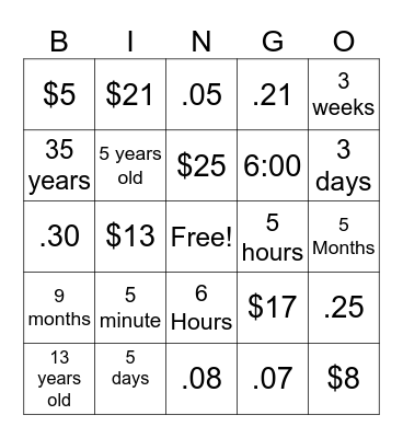 Untitled Bingo Card