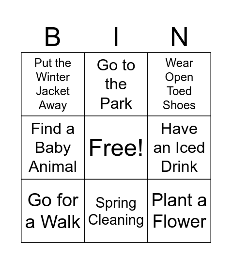 Spring Bingo Card