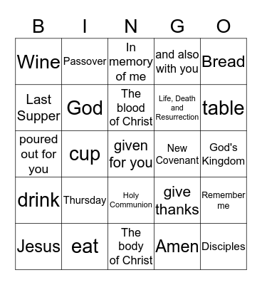 Last Supper Bingo Card