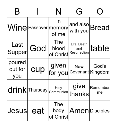 Last Supper Bingo Card