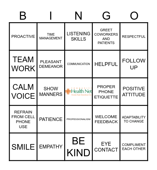 Customer Service Bingo Card