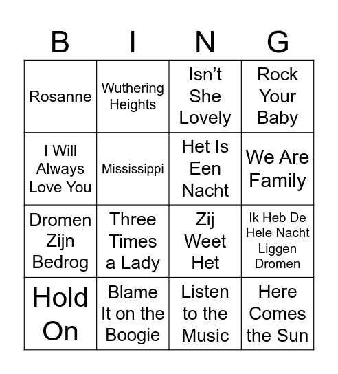 Hans' Muziekbingo Card