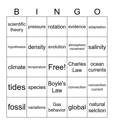 Science -Vocabulary Bingo Card