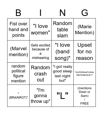 Sierra Bingo Card