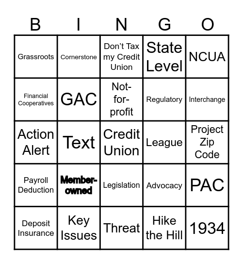 Advocacy Bingo Card