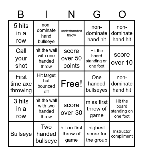 Axe Bingo Card