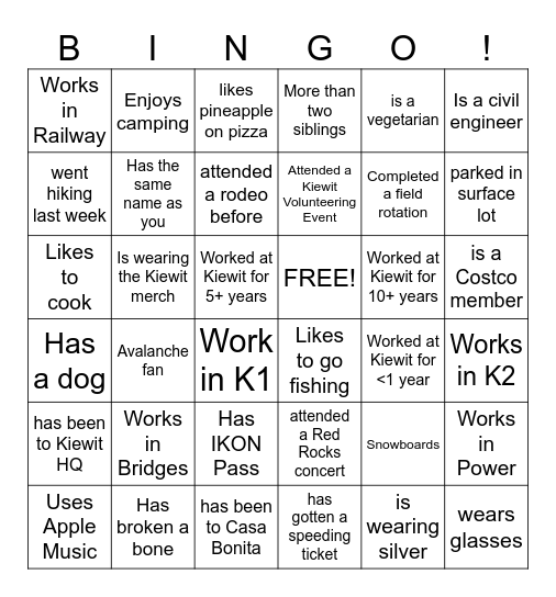 Get to Know You Bingo Card