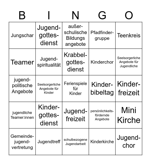 Kinder- und Jugendarbeit Bingo Card