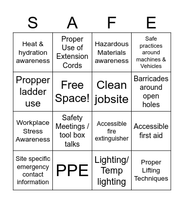 Safety Week! Bingo Card